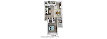 a stylized floor plan of a 1 bedroom apartment