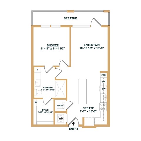 A floor plan of a house with a bedroom, bathroom, and living room.