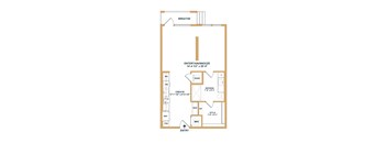 A floor plan of a bathroom with a toilet, sink, and shower.