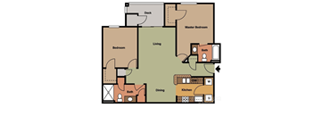a floor plan of a residence with a bedroom and a living room