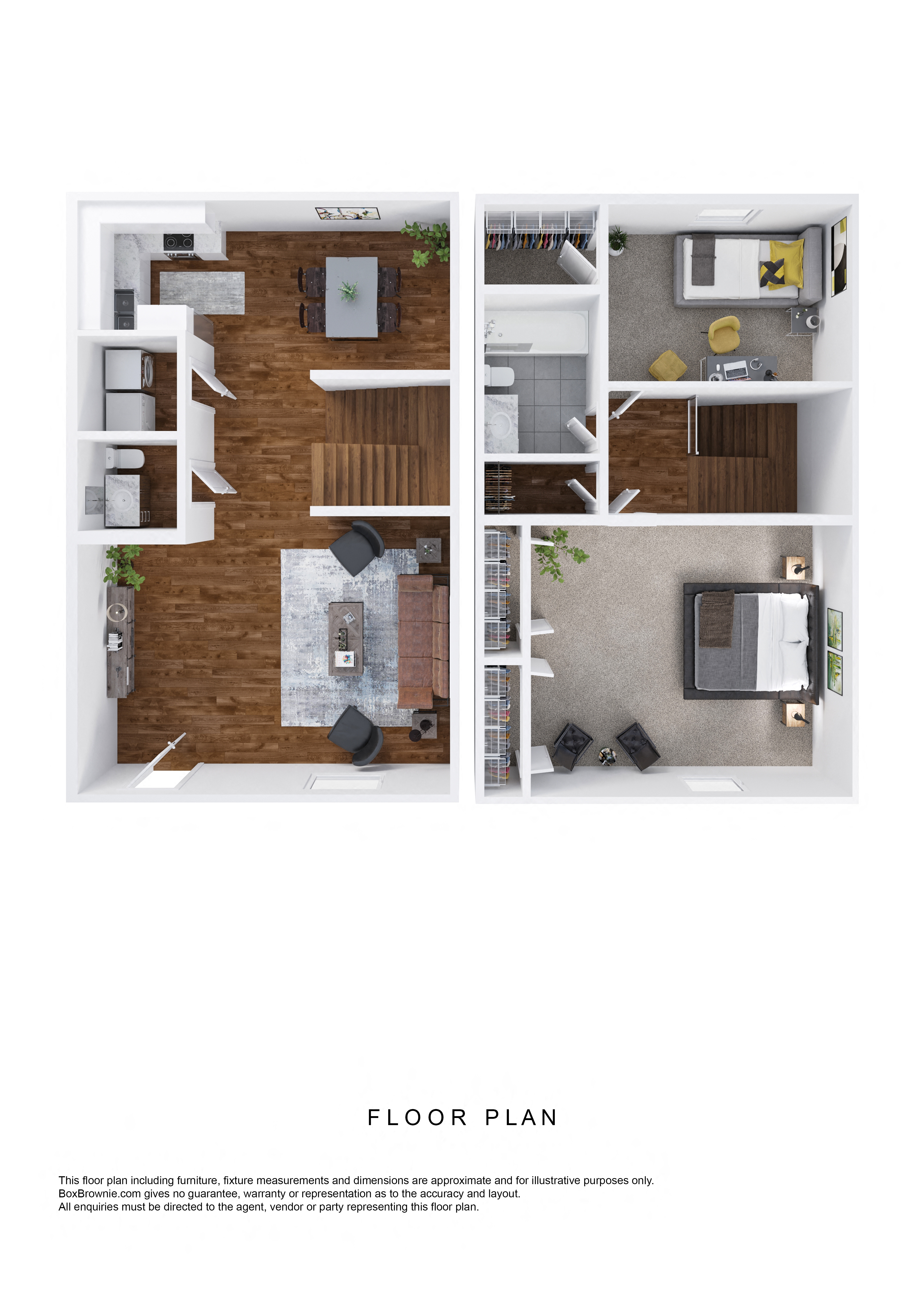 a stylized floor plan of a 1 bedroom apartment