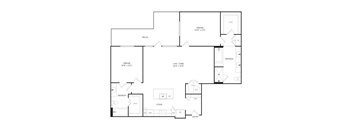A floor plan of a house with rooms labeled, including a kitchen, bathroom, and bedrooms.