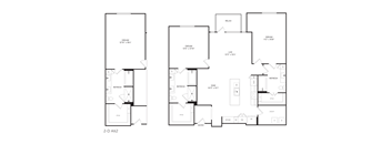 A floor plan of a two-story apartment with labeled rooms.