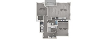 A floor plan of a home with a master bedroom, living room, and bathroom.