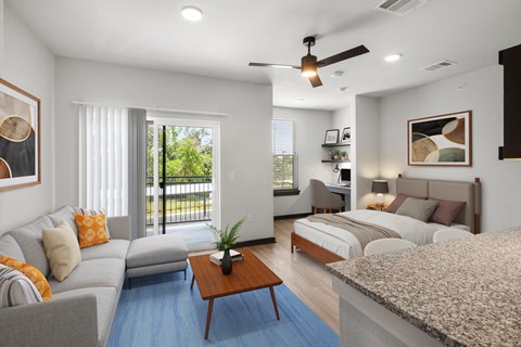 a living room with two couches and a table