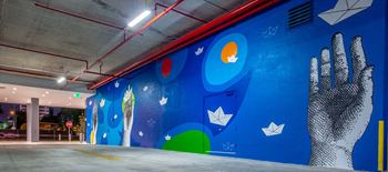 a mural in a parking garage