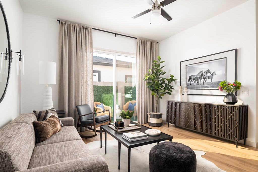 a living room with a couch and a coffee table