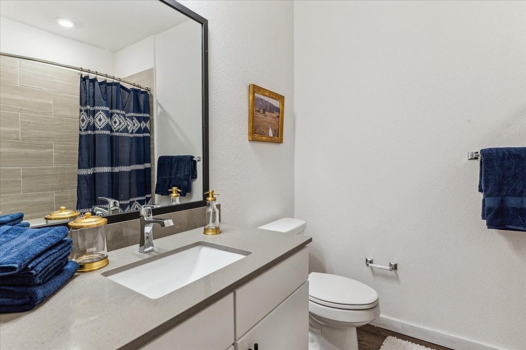 a bathroom with a sink toilet and a mirror