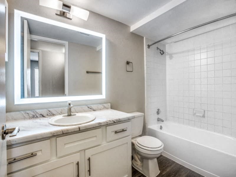 a bathroom with a sink toilet and a bath tub