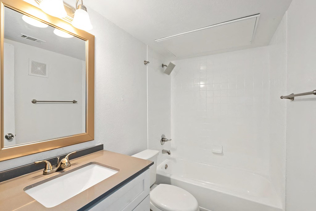 a bathroom with a sink toilet and bathtub