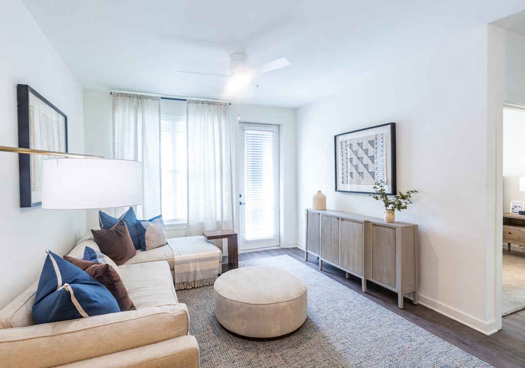 living room view with door to balcony