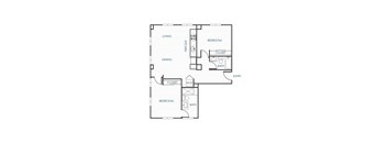 A floor plan of a house with a living room, dining room, two bedrooms, a bathroom, and a closet.