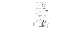 A floor plan of a house with labeled rooms such as bedroom, living, dining, and kitchen.