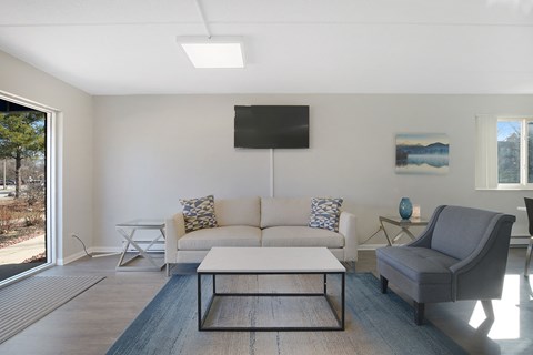 a living room with a couch and a coffee table