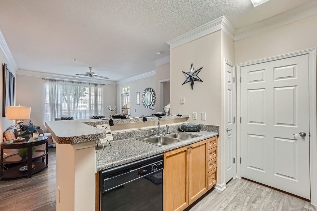 A kitchen with a star decoration on the wall.