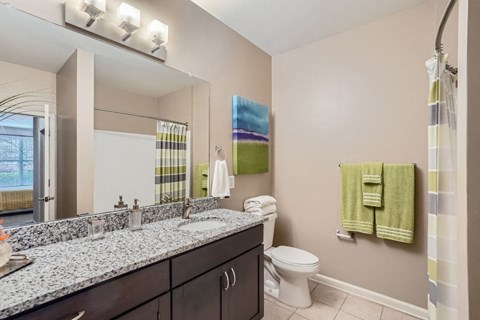 A bathroom with a toilet, sink, and mirror.