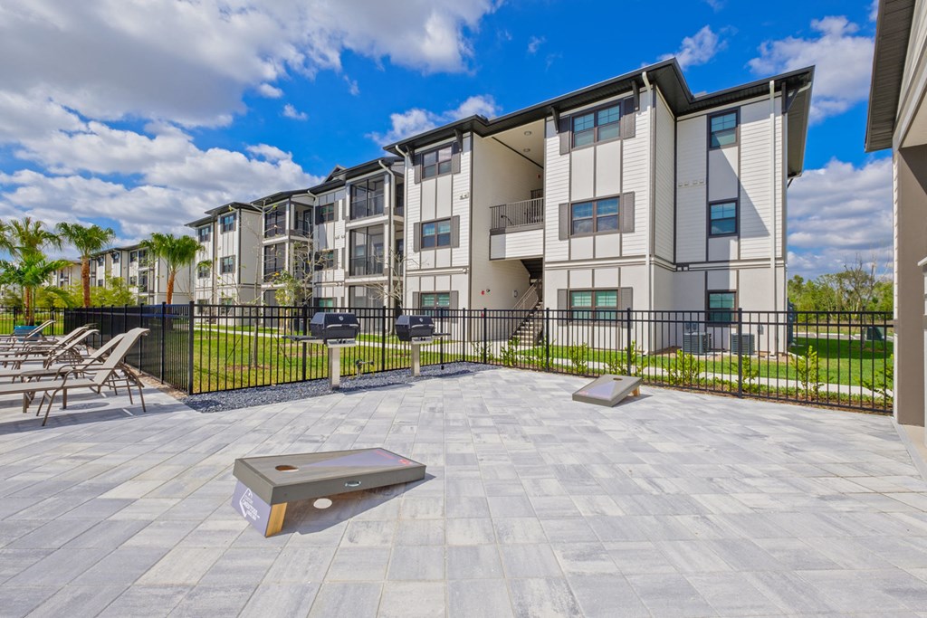 our apartments have a spacious patio with a fire pit