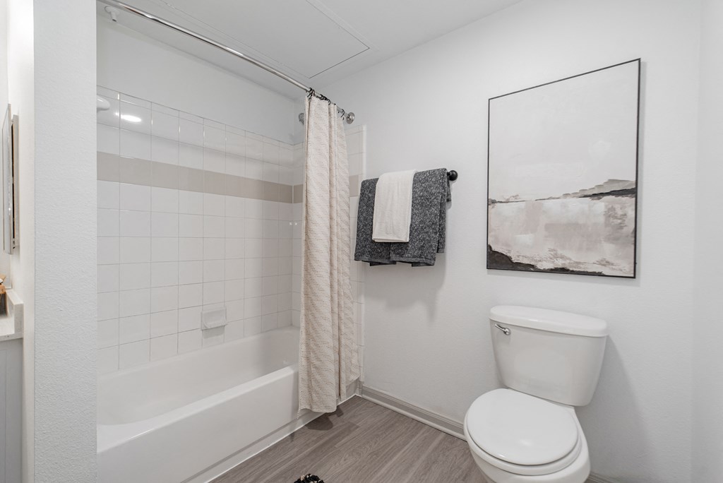 a bathroom with a toilet and a tub and a shower