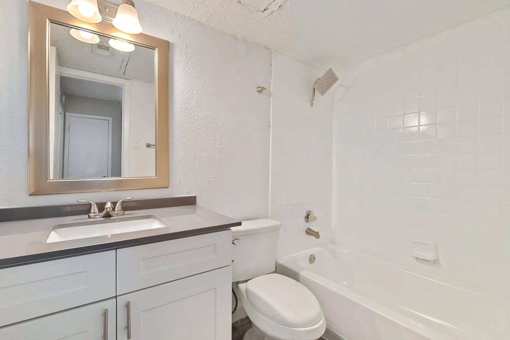 a bathroom with a sink toilet and bathtub