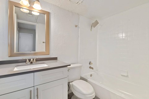 a bathroom with a sink toilet and bathtub