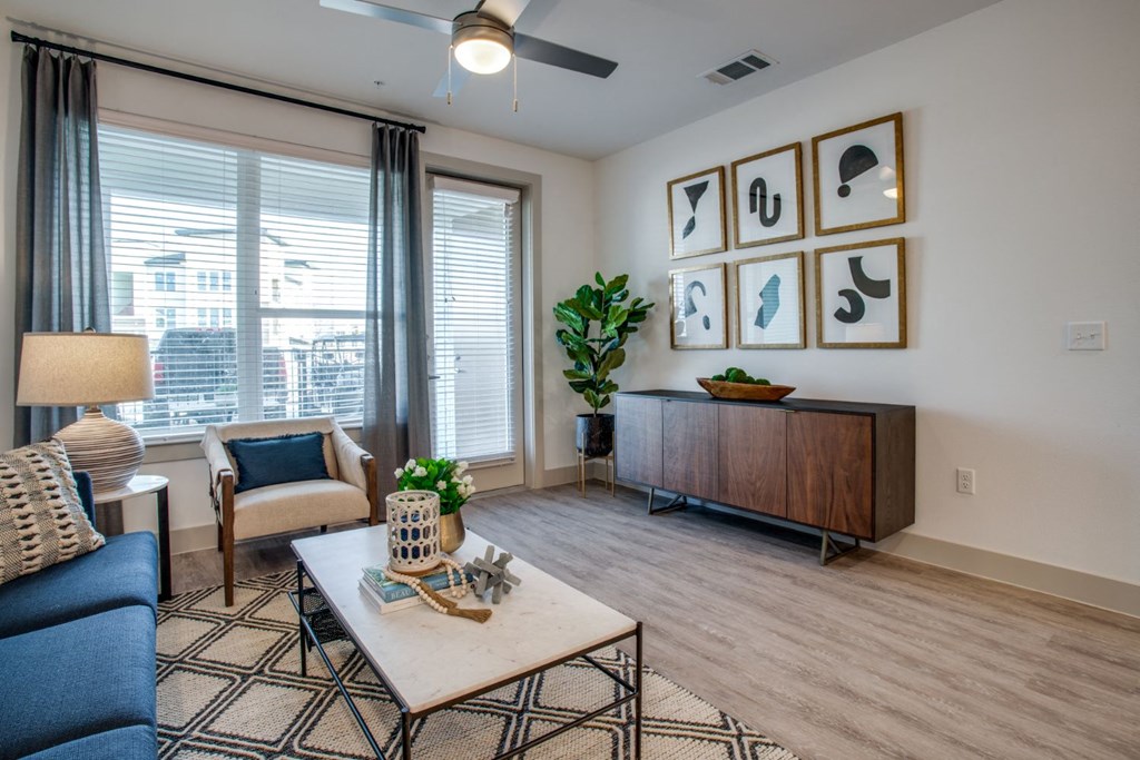 a living room with a couch and a coffee table