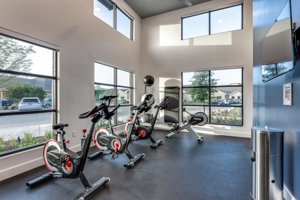 the gym has plenty of exercise bikes and windows