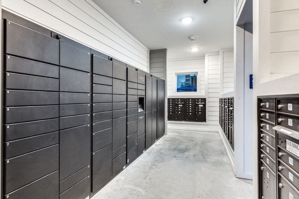 the lockers are lined up in the hallway of the home