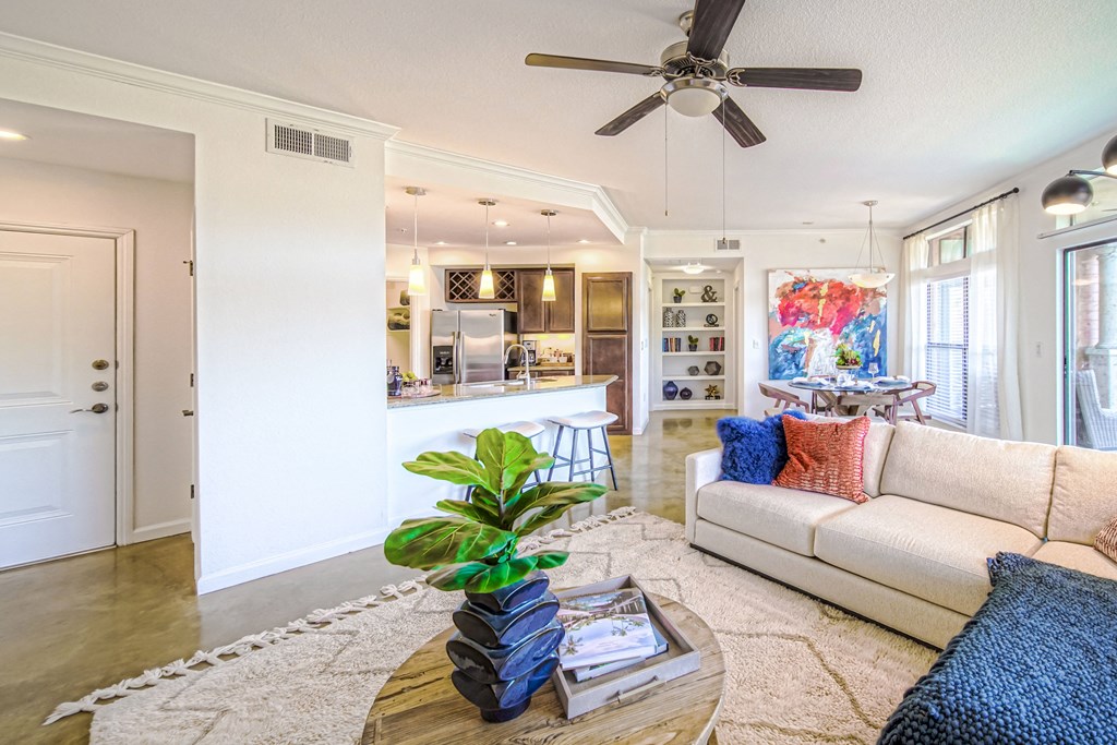 a living room with a couch and a coffee table