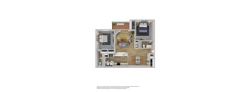 A floor plan of a house with a kitchen, living room, and bathroom.