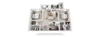 A 3D floor plan of a house with rooms labeled.