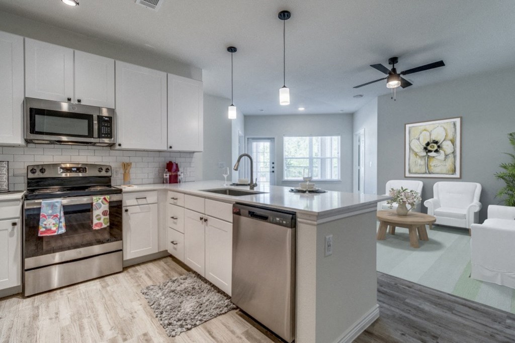 the preserve at ballantyne commons apartment kitchen and living room