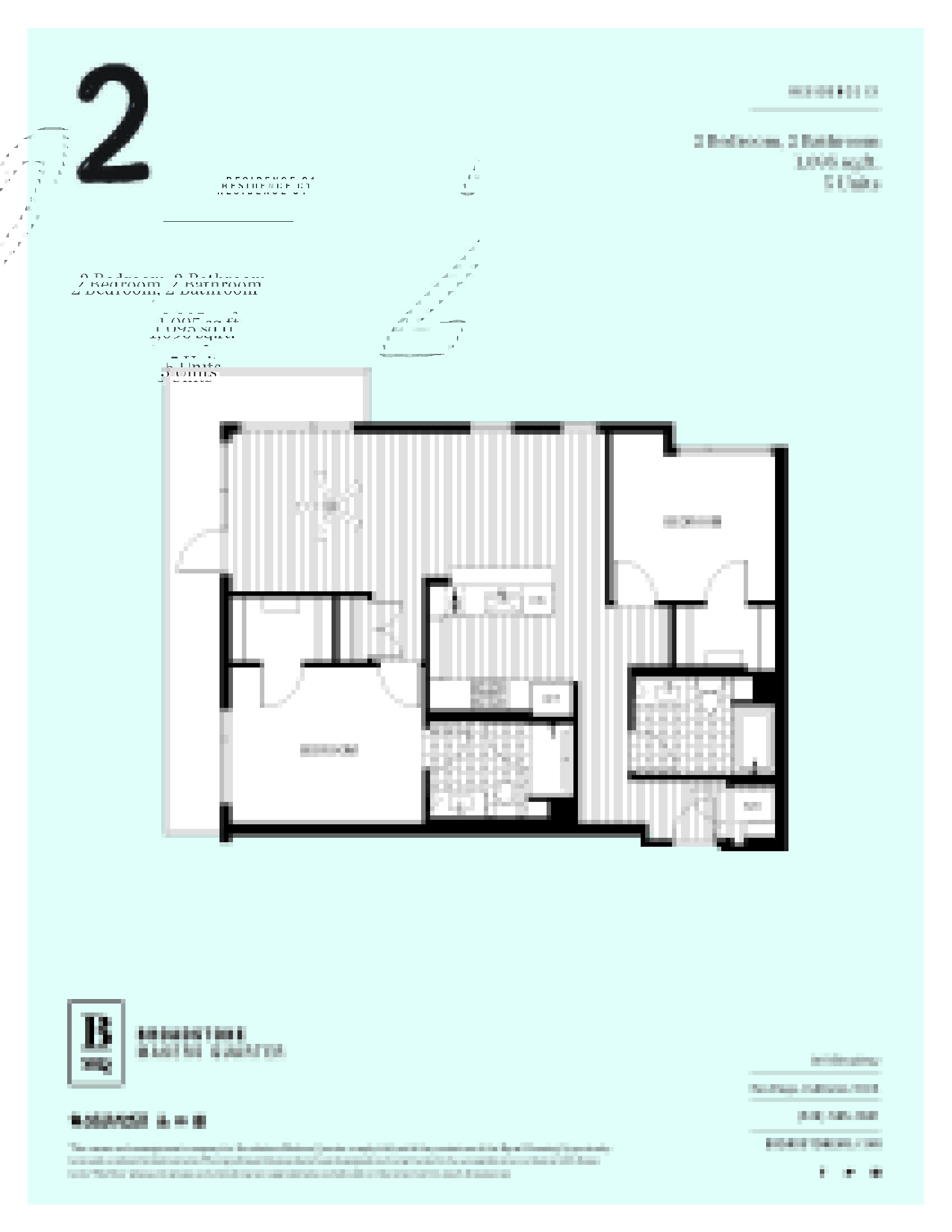 A floor plan for a residence with 2 bedrooms and 2 bathrooms.