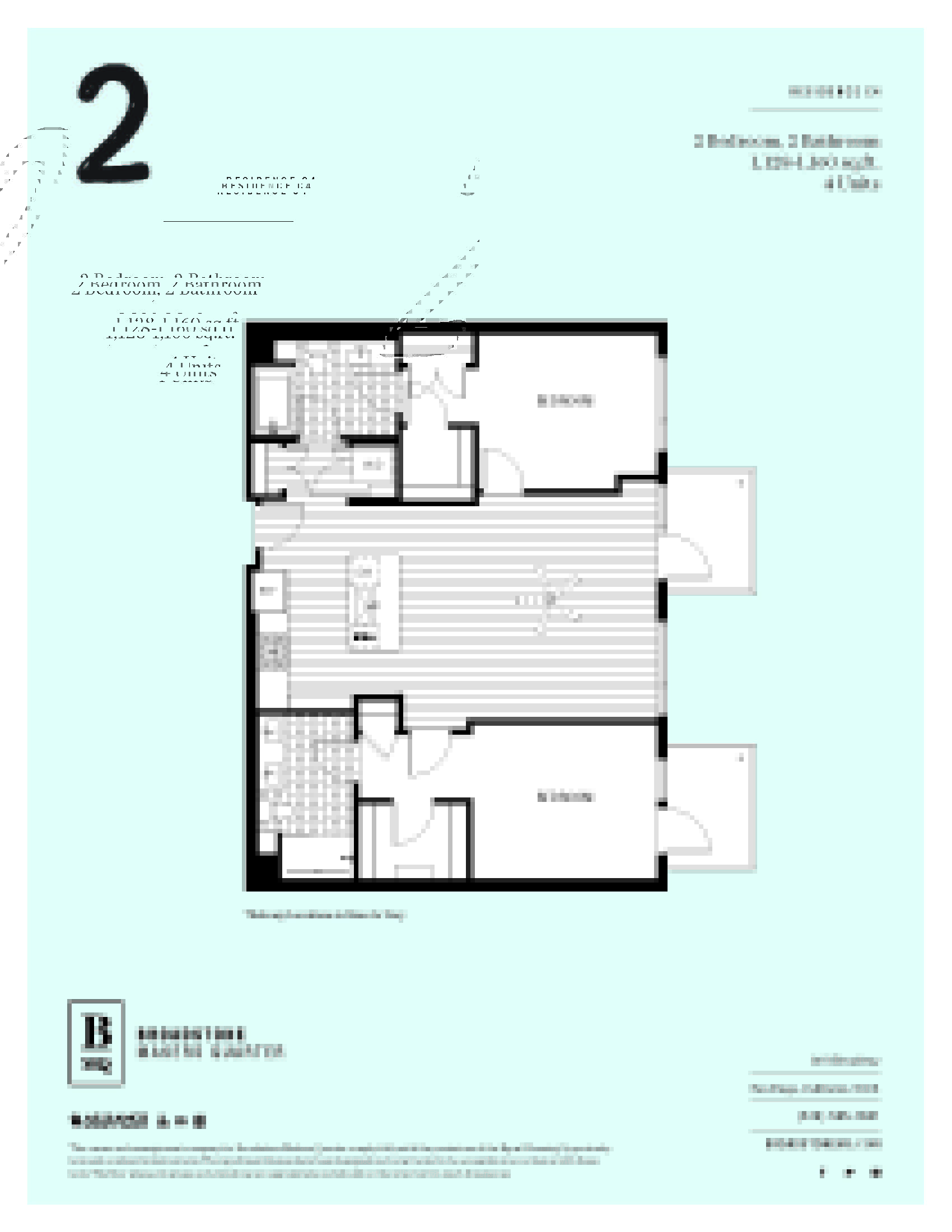 A floor plan for a residence with 2 bedrooms and 2 bathrooms.