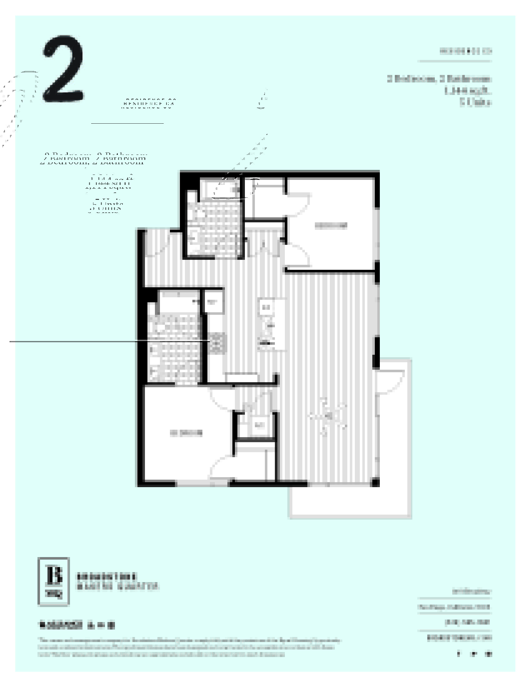 A floor plan for a residence with two bedrooms and two bathrooms.