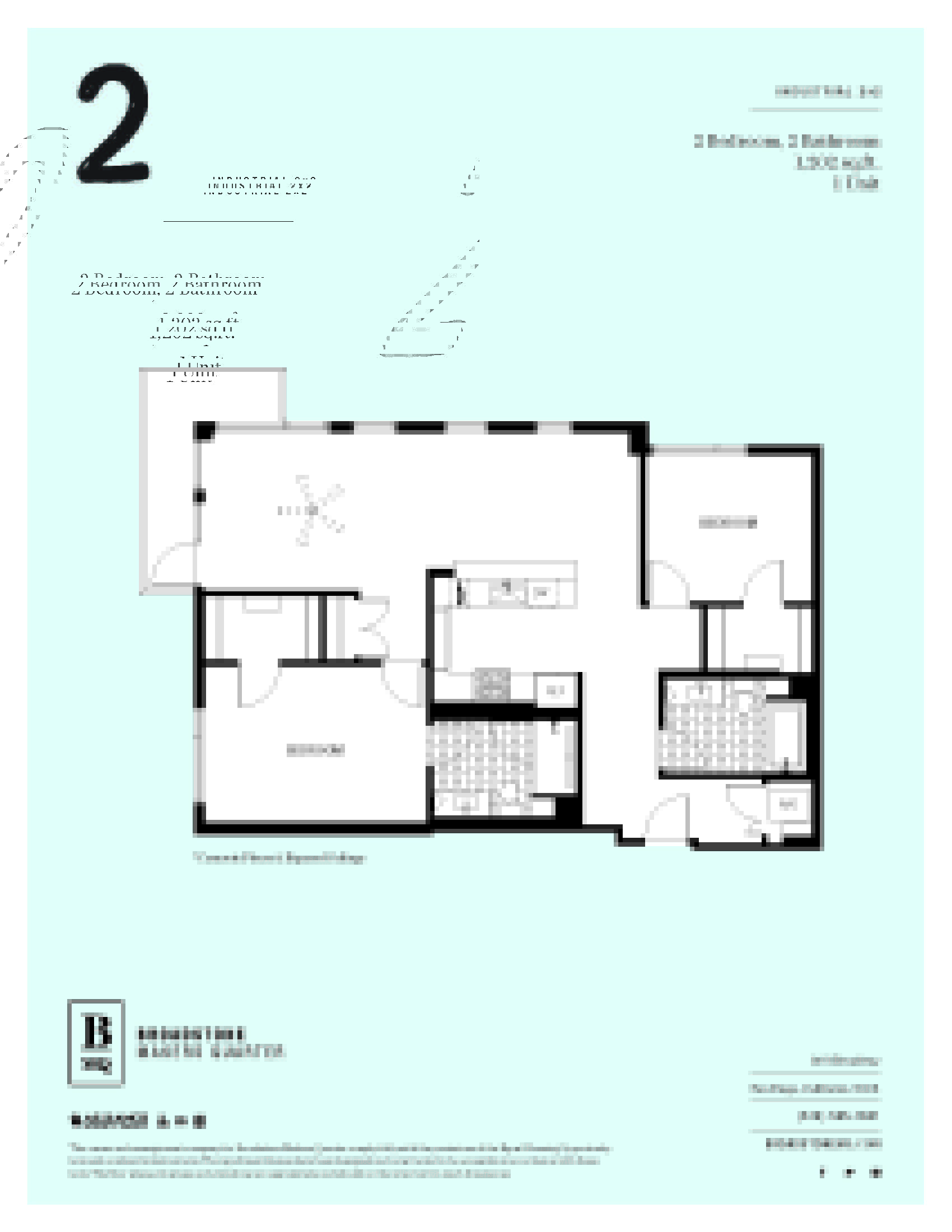 A floor plan for a 2 Bedroom, 2 Bathroom unit at Industrial #22.