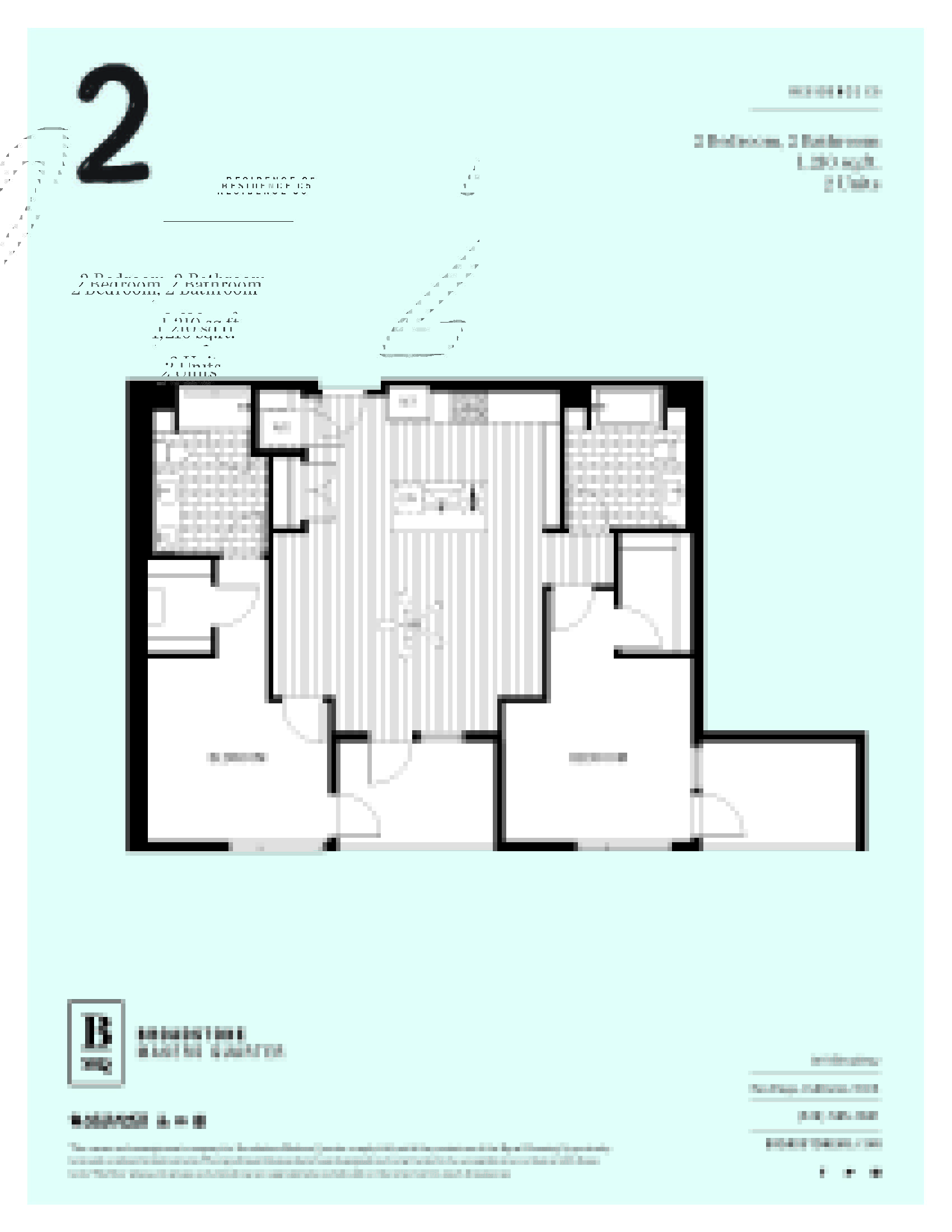 A floor plan for a residence with 2 bedrooms and 2 bathrooms.