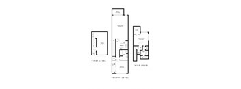 A drawing of a three-story building with floor plans for the first, second, and third levels.