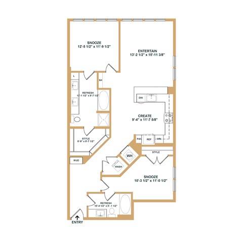 A floor plan of a house with rooms labeled, including a bathroom, a bedroom, and an entertainment area.