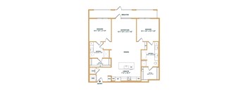 A floor plan of a house with a dining area, bathrooms, and bedrooms.