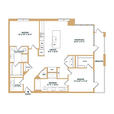 A floor plan of a house with labeled rooms and dimensions.