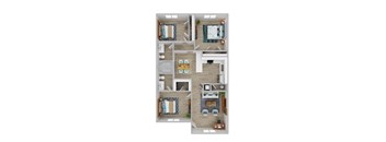 a bedroom floor plan with a bathroom and a living room
