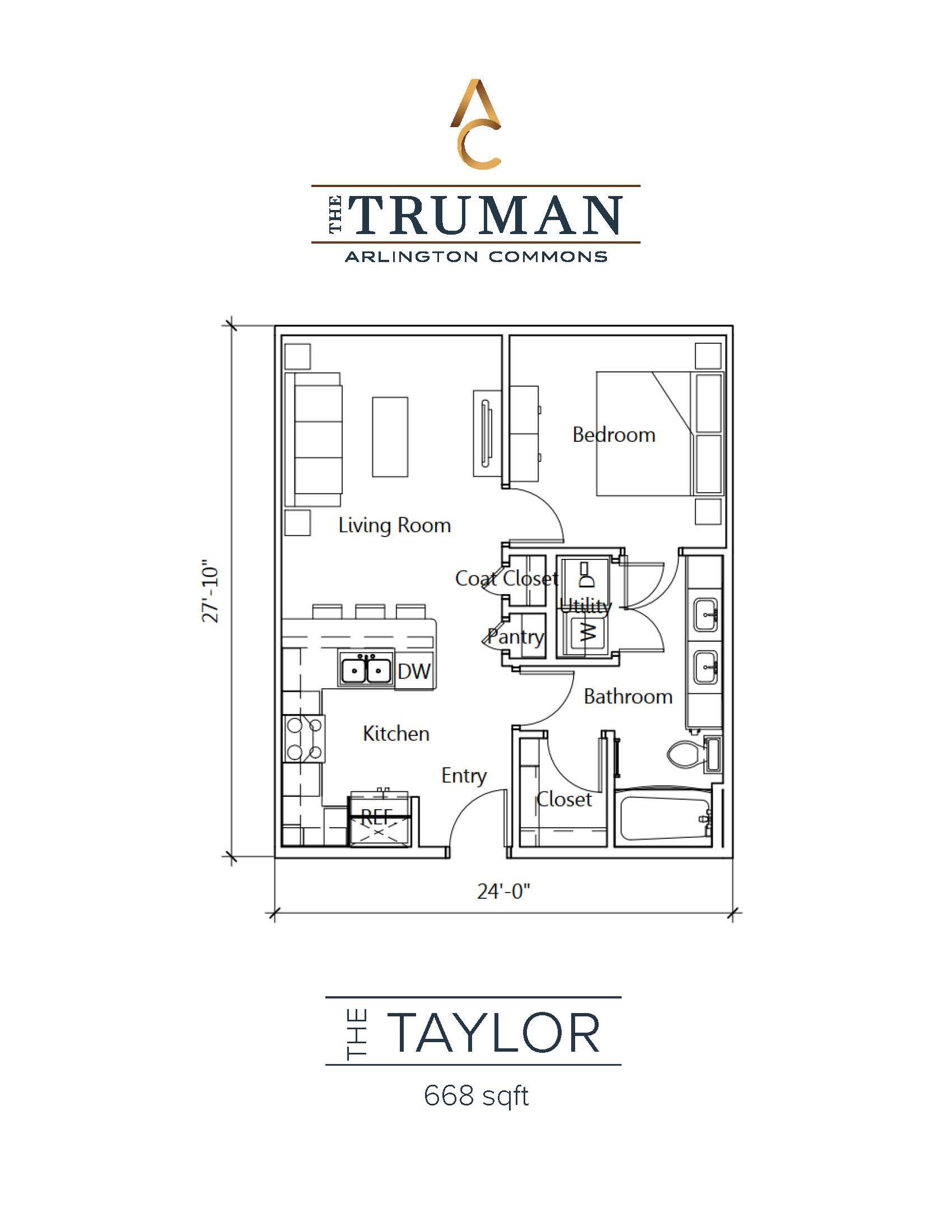 A floor plan for a home by The Truman Arlington Commons.