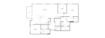 A black and white floor plan of a house with labeled rooms.