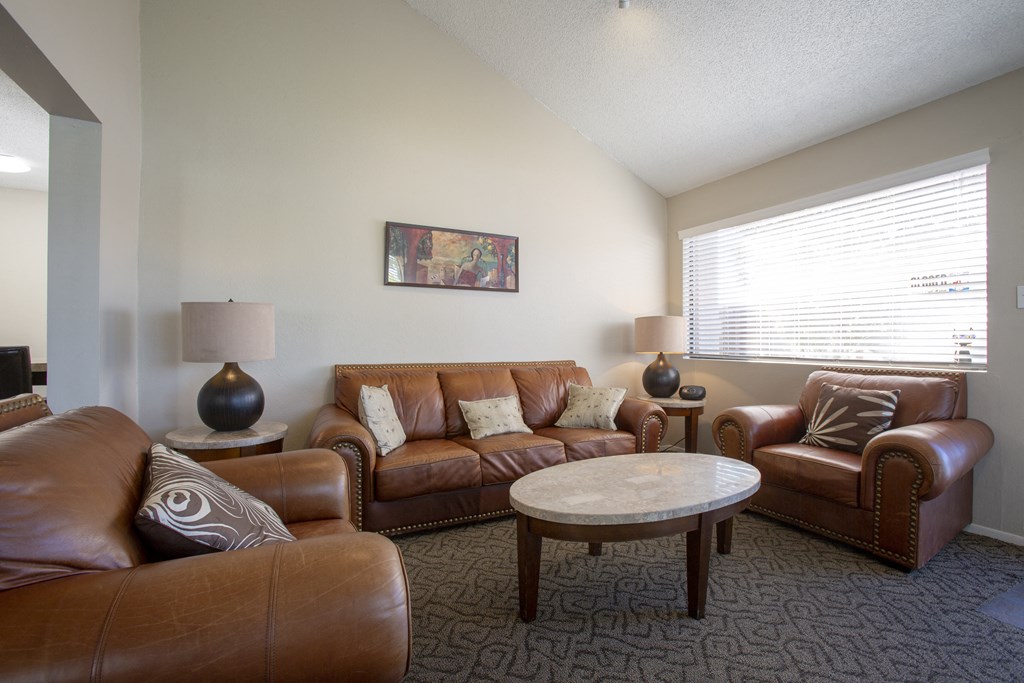 a living room with couches and a coffee table