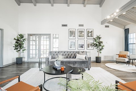 a living room with a couch and a coffee table