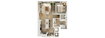 A series of images showing different views of a small, well-organized apartment.