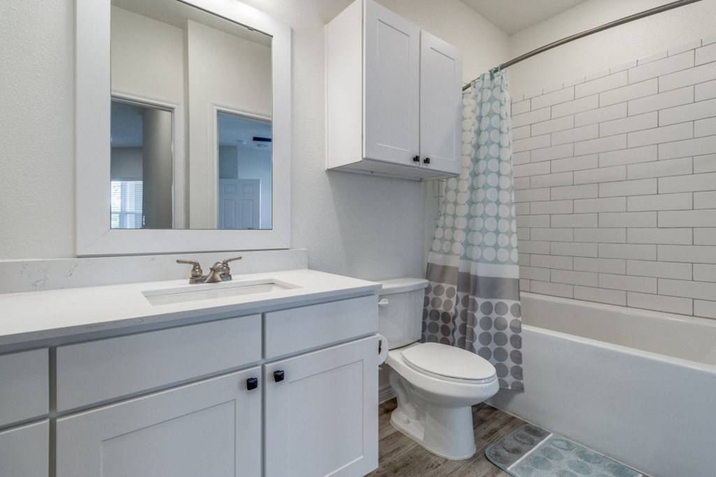 a bathroom with a white sink and toilet and a shower