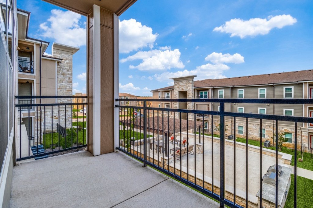 the outlook of the balcony atrium at the preserve at polk apartments