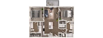 a 3d floor plan of a house with a bedroom and a living room