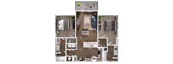 a 1 bedroom floor plan with a bathroom and a living room